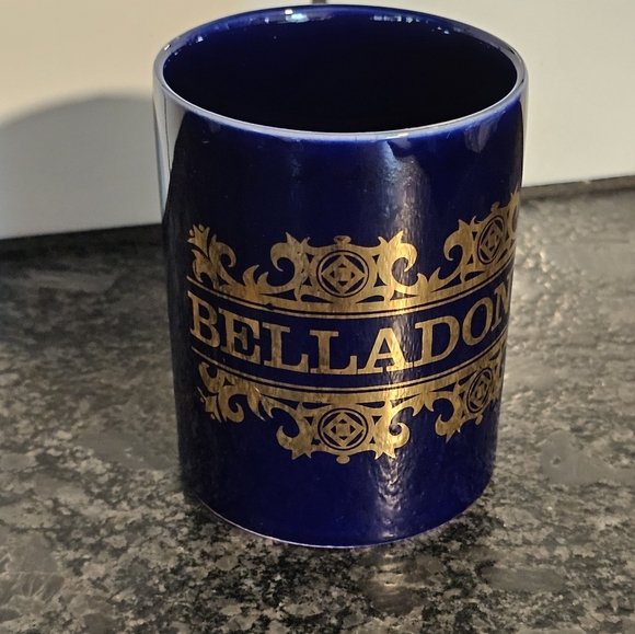 60s Hornsea Pottery Poison Apothecary Belladonna Mug Blue Gold Nightshade Vtg